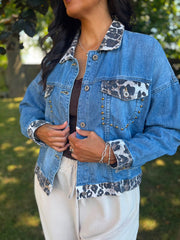 Leopard Trim Denim Jacket Mandy