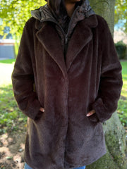 Chocolate Luxury Faux Fur Hooded Coat Aspen