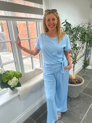 Blue Ribbed Drape Tie Co-ord Daniella