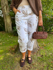 White Floral Printed Trousers