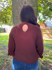 Chocolate Applique Ruffle Sleeve Knit Crystal