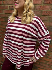 Wine Stripe Long Sleeve Top Yasmin