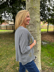 Navy Gold Heart Knit Top Jenna