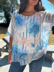 Blue Floral Stripe Top Brianne