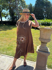 Chocolate Applique Flower Dress Dora