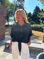 Black Tie Front Blouse Brielle