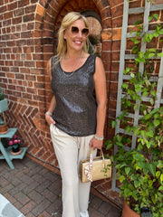 Chocolate Sequin Vest Top Rebecca