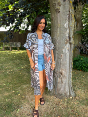 Mocha Tropical Leaf Shirt Dress Athena