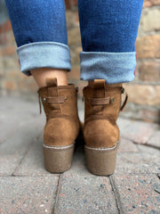 Tan Zip Wedge Boots