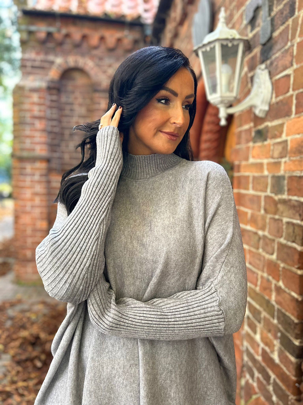 Grey fine knit jumper on sale
