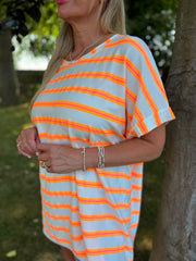 Neon Orange Oversized Striped Tee Ellen
