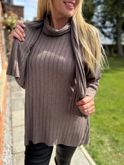 Mocha Ribbed Scarf Top Zeta