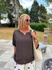 Chocolate Sequin Trim Top Astrid