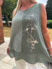 Khaki Striped Panel Sleeveless Top Gaynor