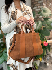 Tan Multi Fabric Handbag