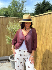 Wine Gathered Loose Knit Paige