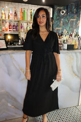 Black Shimmer Angel Sleeve Dress Maddie