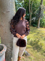 Chocolate Applique Mesh Sleeve Knit Celine