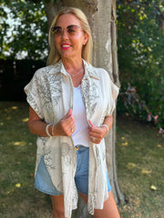 Stone Mocha Coral Print Blouse Stacey