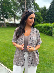 Mocha Bubble Cotton Paisley Short Sleeve Shirt Jackie