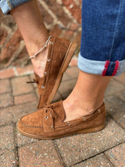 Tan Faux Suede Boat Shoes