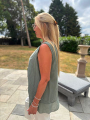 Khaki Striped Panel Sleeveless Top Gaynor