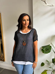 Black Layered Net Top Elise