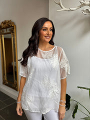 White Sheer Floral Top Vicki