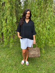 Black Bubble Cotton Pocket Blouse Carol