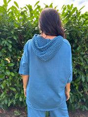 Denim Crochet Hooded Top Clarice