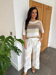 White Paisley Wide Leg Trousers