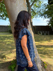 Navy Bubble Cotton Paisley Top Sammie