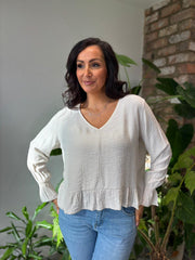 Stone V Neck Ruffle Top Addison