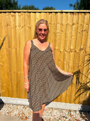 Camel Geometric Sleeveless Dress Cleo