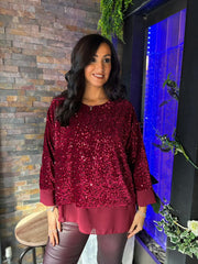 Wine Layered Velour Sequin Top Mercy