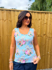 Blue Vintage Floral Ruffle Vest Yasmin