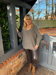 Mocha Shimmer V Neck Knit Seren