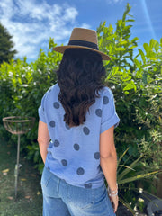Denim Polka Dot Tie Front Blouse Tiana