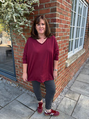 Wine Fringed Neck Top Donna