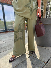 Khaki Sequin Star Trousers Taryn