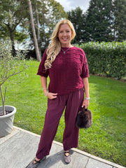 Wine Short Sleeve Chevron Knit Kenna