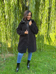Black Premium Hooded Sherpa Coat Camilla