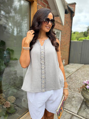 Grey Flower Detail Vest Nina