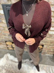 Wine Leopard Tie Cardi Elsa