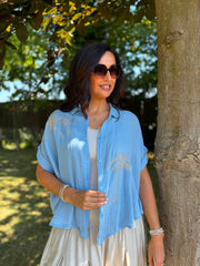 Blue Bubble Cotton Palm Blouse Chrissie