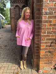Candy Pink Fringed Pocket Knit Ruth