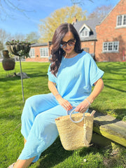 Blue Bubble Cotton Trouser Set Jasmine