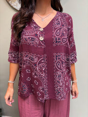 Wine Paisley Bubble Cotton Top Quinley
