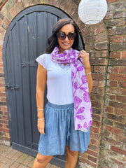 Purple Gold Detail Sketch Flower Scarf