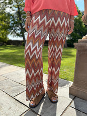 Rust Zig Zag Wide Leg Trousers
